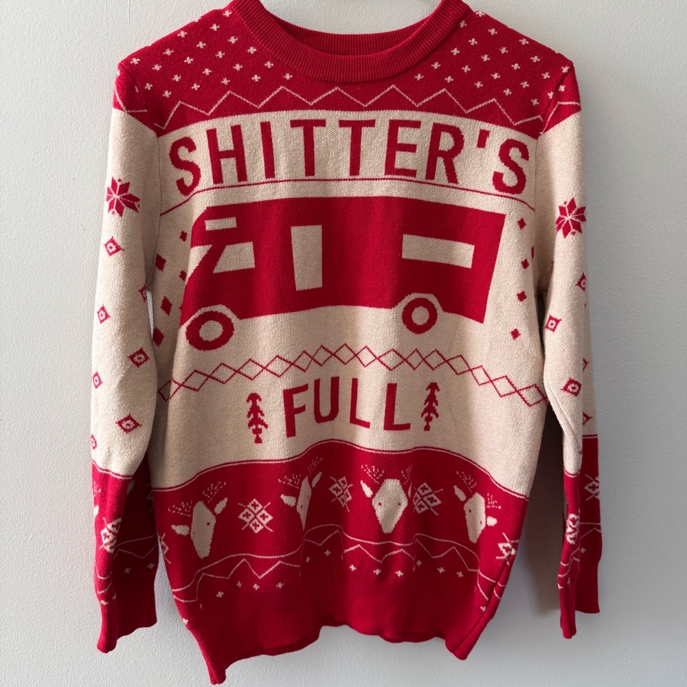 Ugly Christmas Sweater: National Lampoon Men’s Beige & Red Size S/M Holiday